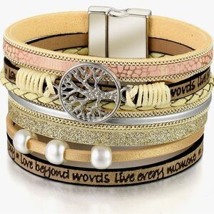 Layered Leather Bangle Cuff Boho Bracelets Wrap Tree of Life Wristband Jewelry